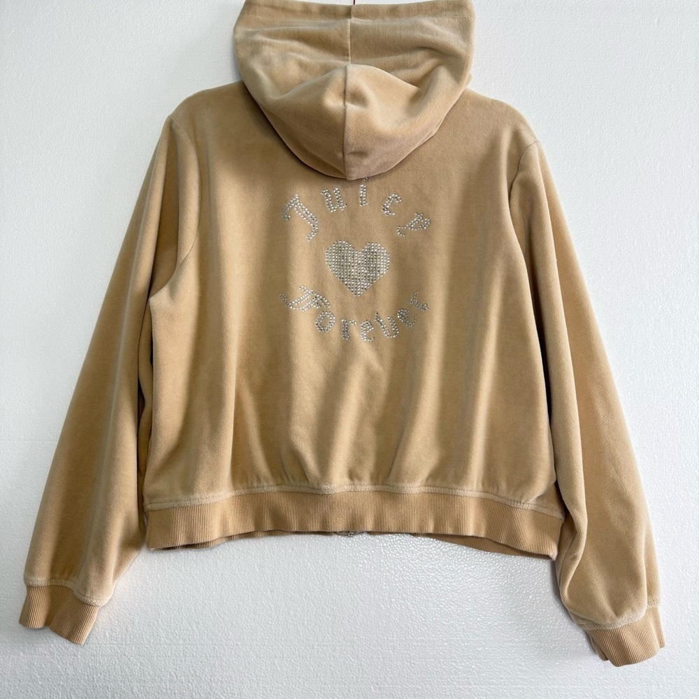 Juicy Couture + Forever 21 Velour Hoodie Sweatshirt Beige  Rhinestone Size XL